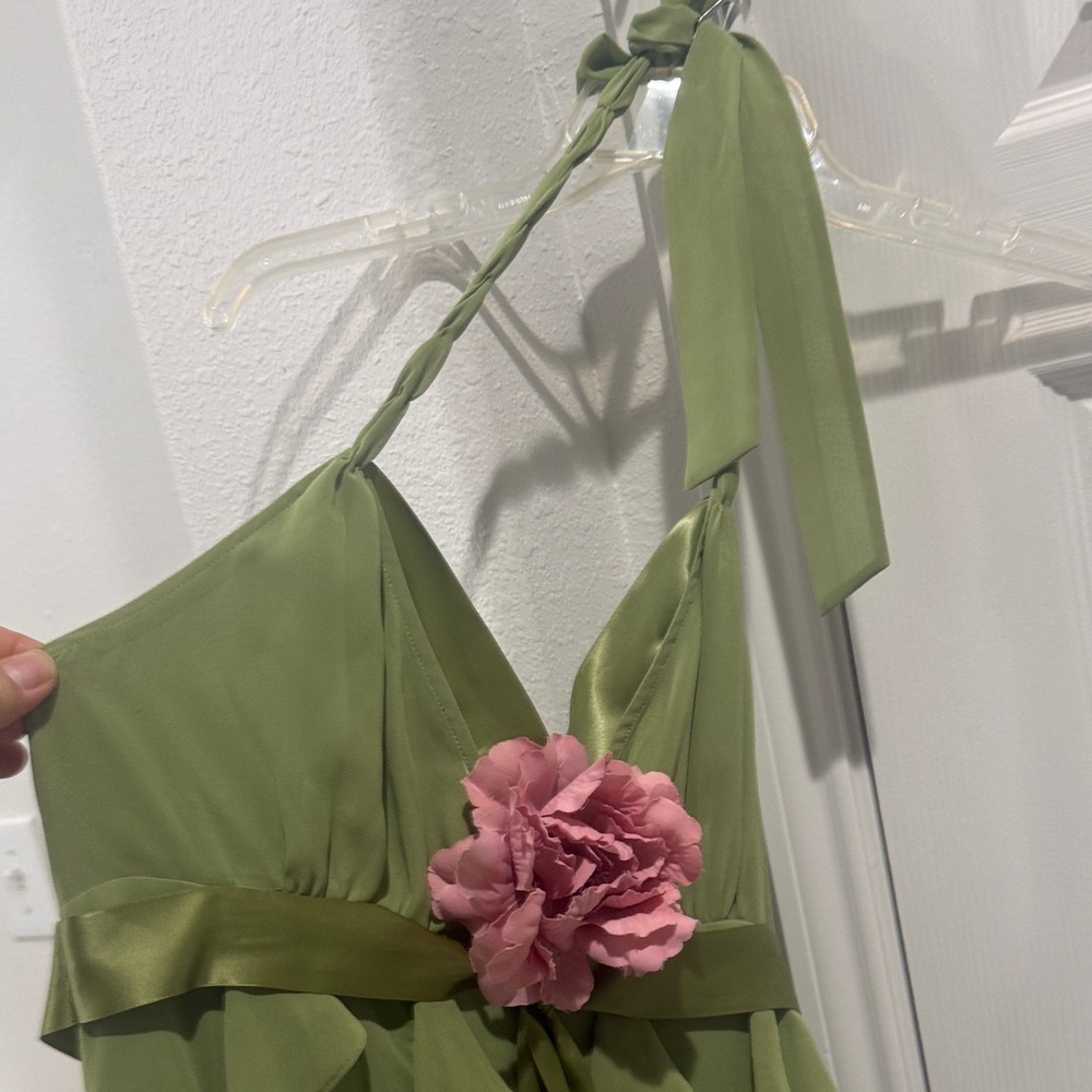 Eliza J Green Halter Dress with Pink Floral Detail
